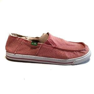Sanuk Sidewalker Surfer Slip On Shoes Pink w/ Gold Polka Dots